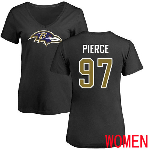 Baltimore Ravens Black Women Michael Pierce Name and Number Logo NFL Football #97 T Shirt->women nfl jersey->Women Jersey